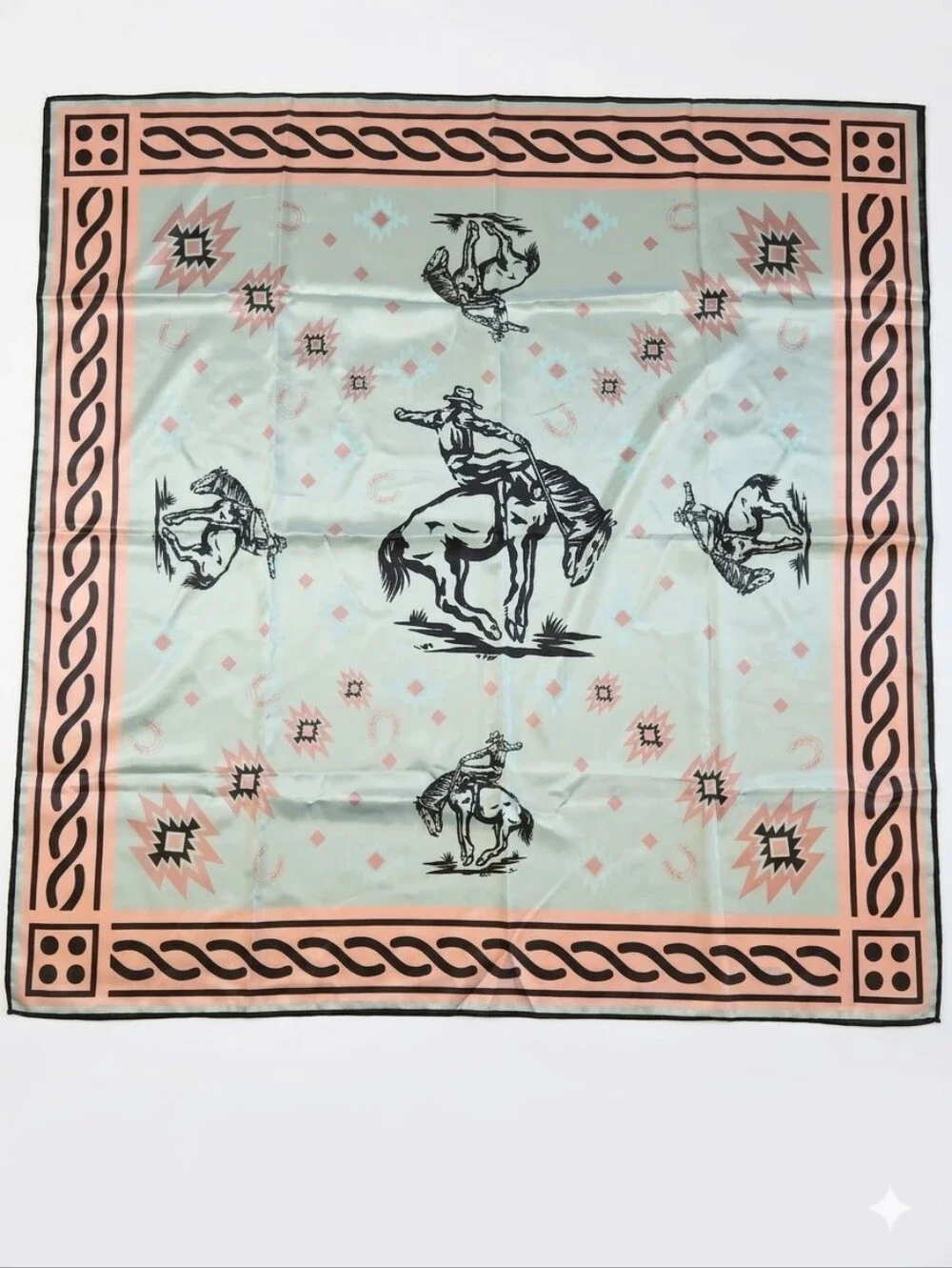 Western Rodeo Teal & Brown Print Wild Rag NWOT